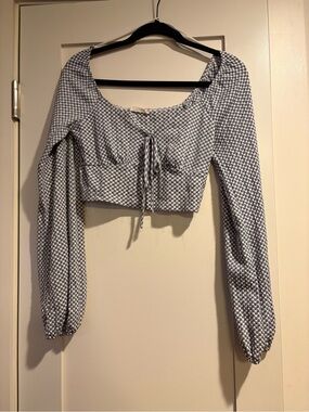 Altar'd State Blue & White Gingham Long-Sleeve Crop Top